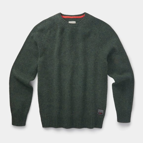 Shetland Wool Crewneck Dark Green Sweater - Picture 1 of 9